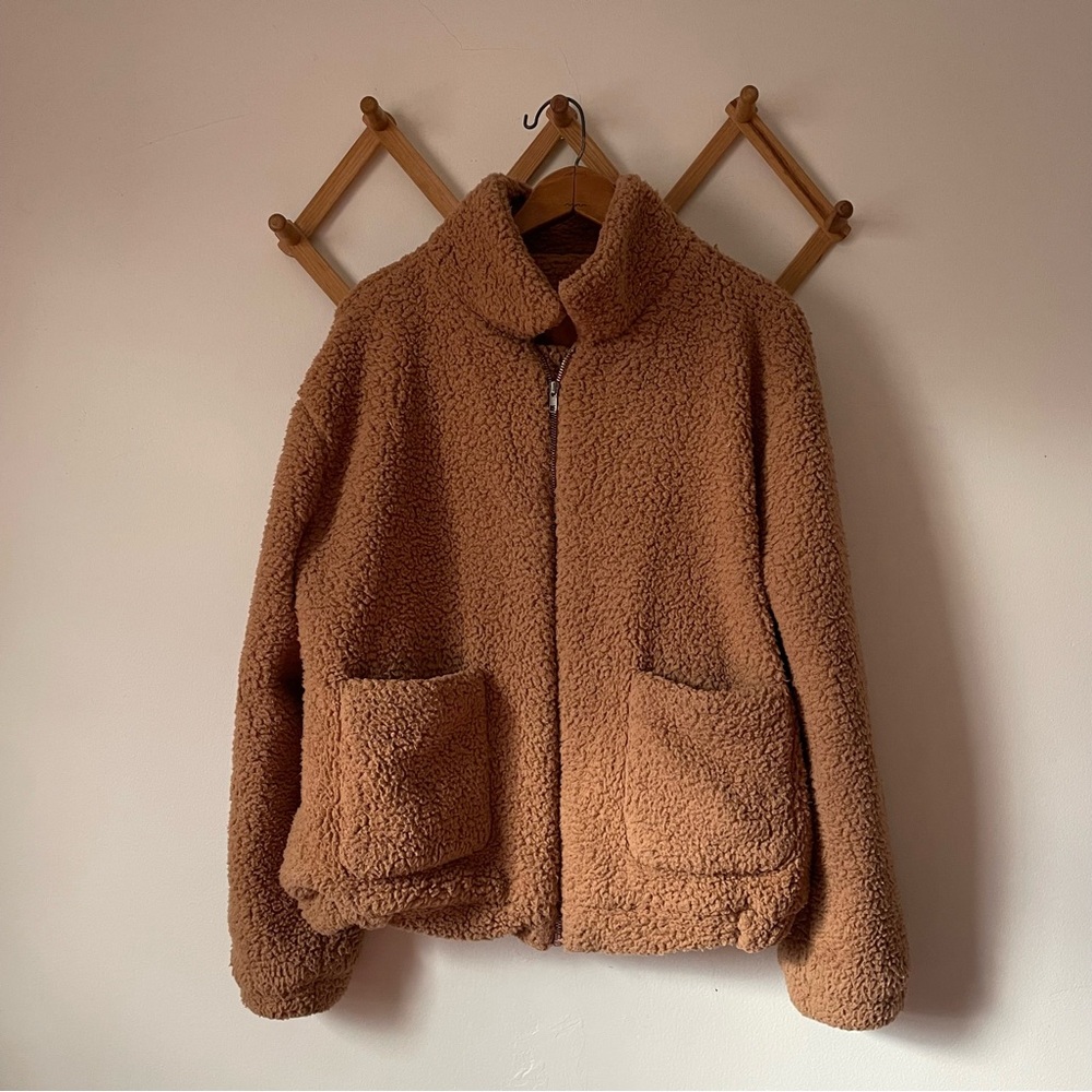 Zip Up Tan Sherpa Teddy Jacket